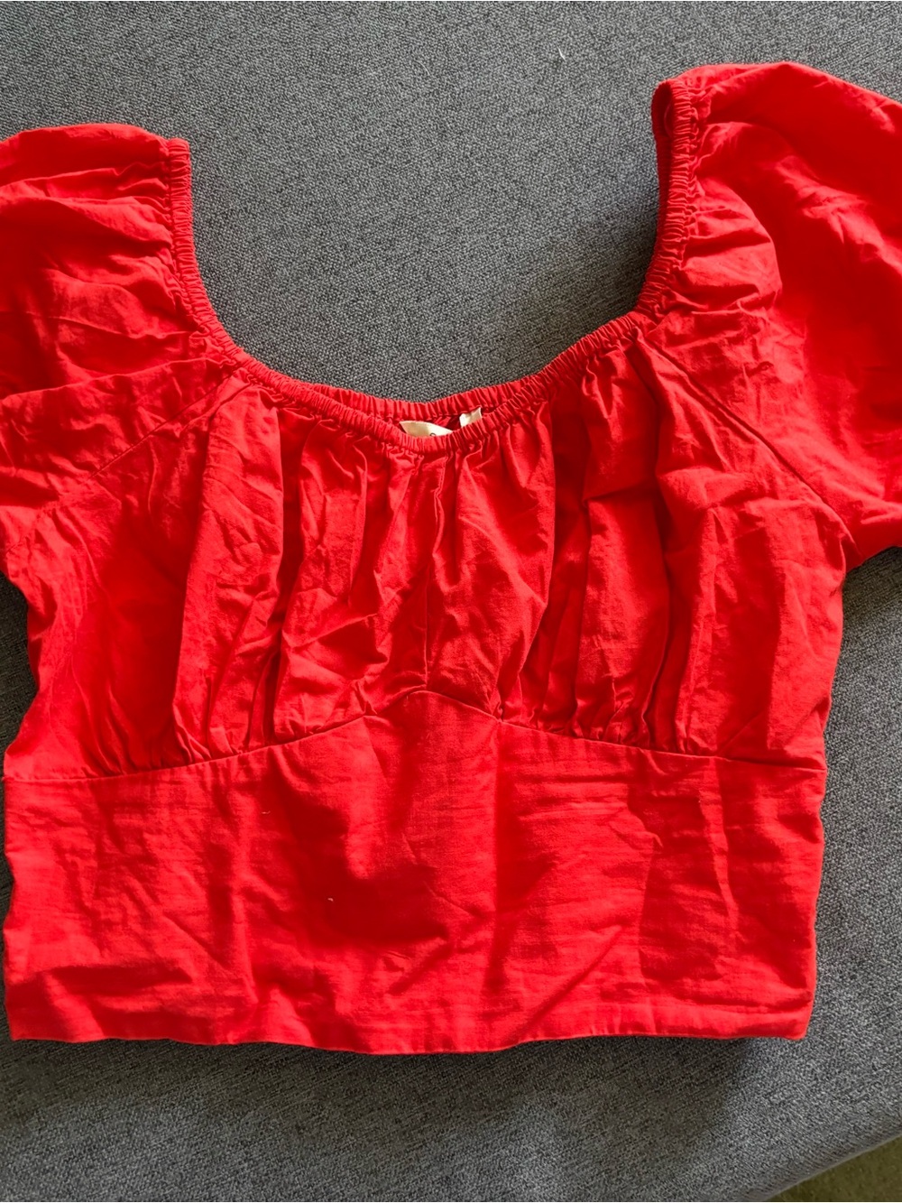 Women's Red Puff Sleeve Cropped Top with Scoop Neck